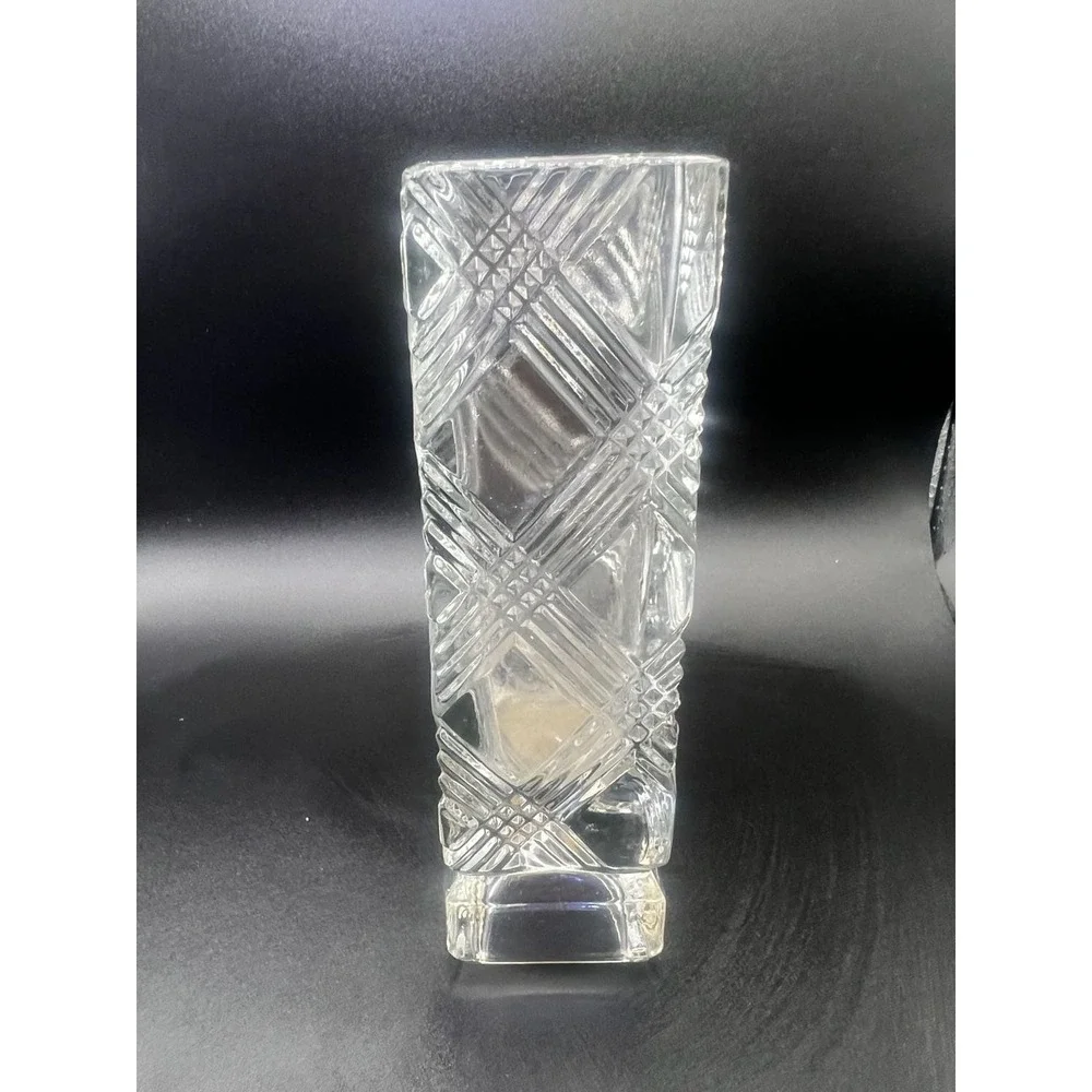 Vintage 1980 Avon Crystal Glass Bud Vase with Criss-Cross  Produced by Fostoria